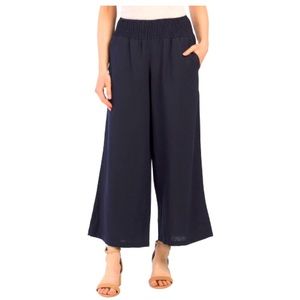 Jones & Co Linen Blend Wide Leg Pants with Smocked Waist Navy M NWOT